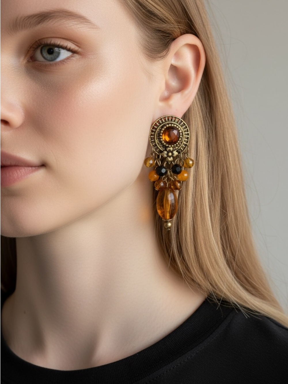 10/10 Amber Beaded Drop Earrings - Women Jewelry